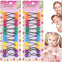 24 Pcs 16mm Hair Ties Hair Accessories for Girls Hair Ties with Balls Bubble Twinbead Ponytail Holders Bobble Hair Balls Kids Toddler Girl Hair Accessories (Orange/Magenta/Green/Azure/Yellow/Purple)