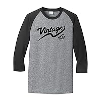 Vintage Made in 1961 Great Adult Raglan 3/4 Sleeve Short Sleeve T-Shirt-Xs Heather Gray/Black