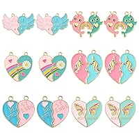12Set 6 Styles Colorful Enamel Best Friends Love Heart Split Charms Pendant Matching Couples Charms for DIY Jewelry Making