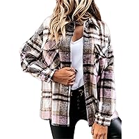Women's Flannel Plaid Jacket Long Sleeve Button Down Chest Pocketed Shirts Coats Work Clothes