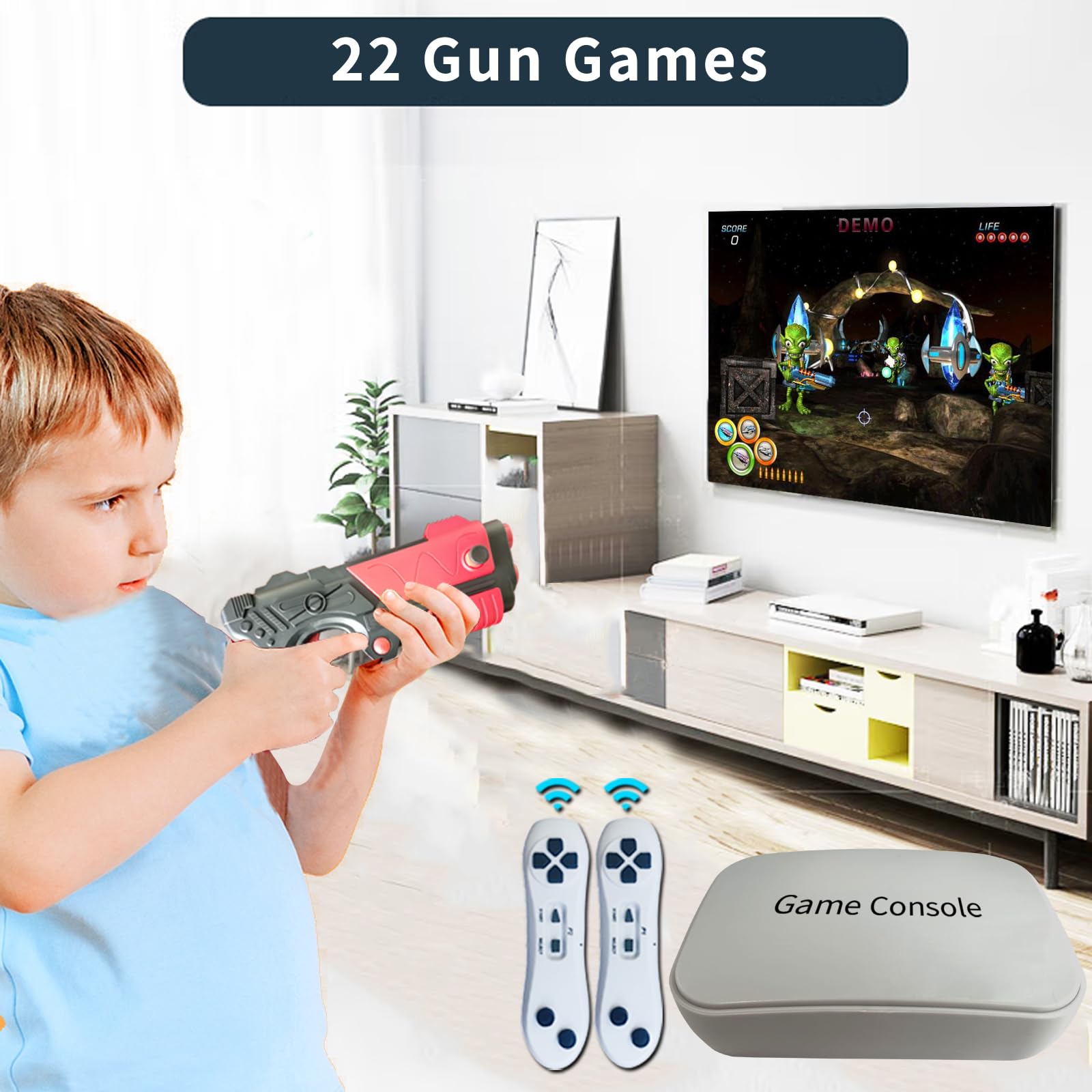 Damcoola Game Console with 900+ Games, TV Retro Video Game Console for Kids & Adults, Game Box with AR Gun Games,2 Handheld Wireless Game Controllers, Plug& Play, Toy Gift for Boys and Girls age 3 +