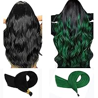 Bundle-YoungSee Black and Green I Tip Hair Extensions Human Hair Pre Bonded I Tip Hair Extensions 22 inch Itip Human Hair Extensions