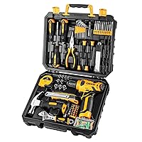 DEKOPRO 126 Piece Power Tool Combo Kits with 8V Cordless Drill, 10MM 3/8'' Keyless Chuck, Professional Household Home Tool Kit Set, DIY Hand Tool Kits for Garden Office House Repair