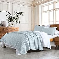 HORIMOTE HOME 100% Cotton Quilt Set Queen Size, Baby Blue Pre-Washed 3-Piece Bedspread Coverlet Set, Cozy Lightweight Stitching Bedding Cover with 2 Shams in Geometric Pattern for All Season