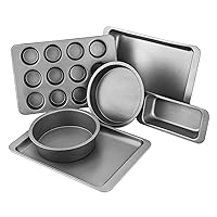 Nonstick Baking Pans Set 6 Pieces - HONGBAKE Professional Bakeware Sets for Oven, Carbon Steel Cooking Sheet Pan with Wide Grips for Loaf, Muffin, Cake, Brownie, Space Grey