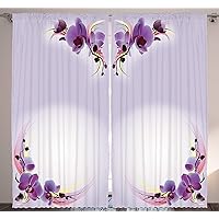Floral Curtains, Orchid Flower Blooms Spring Nature Theme Design Print, Living Room Bedroom Window Drapes 2 Panel Set, 108