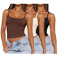WIHOLL Womens Tank Tops Fashion Summer Crop Tops 2024 Scoop Neck Slim Fit Camisoles Y2k Clothes Going Out Tops 2 Pack/3 Pack