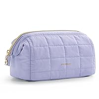 BAGSMART Makeup Bag Cosmetic Bag Wide Open, Purple, M, Wide-open Travel Makeup Bag With Puffy Padded and Rectangular Quilted