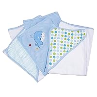 Spasilk Hooded Towel Set for Newborn Boys and Girls, Soft Terry Baby Towels, Baby Bath Essentials, Ideal, Blue Whale, Pack of 3