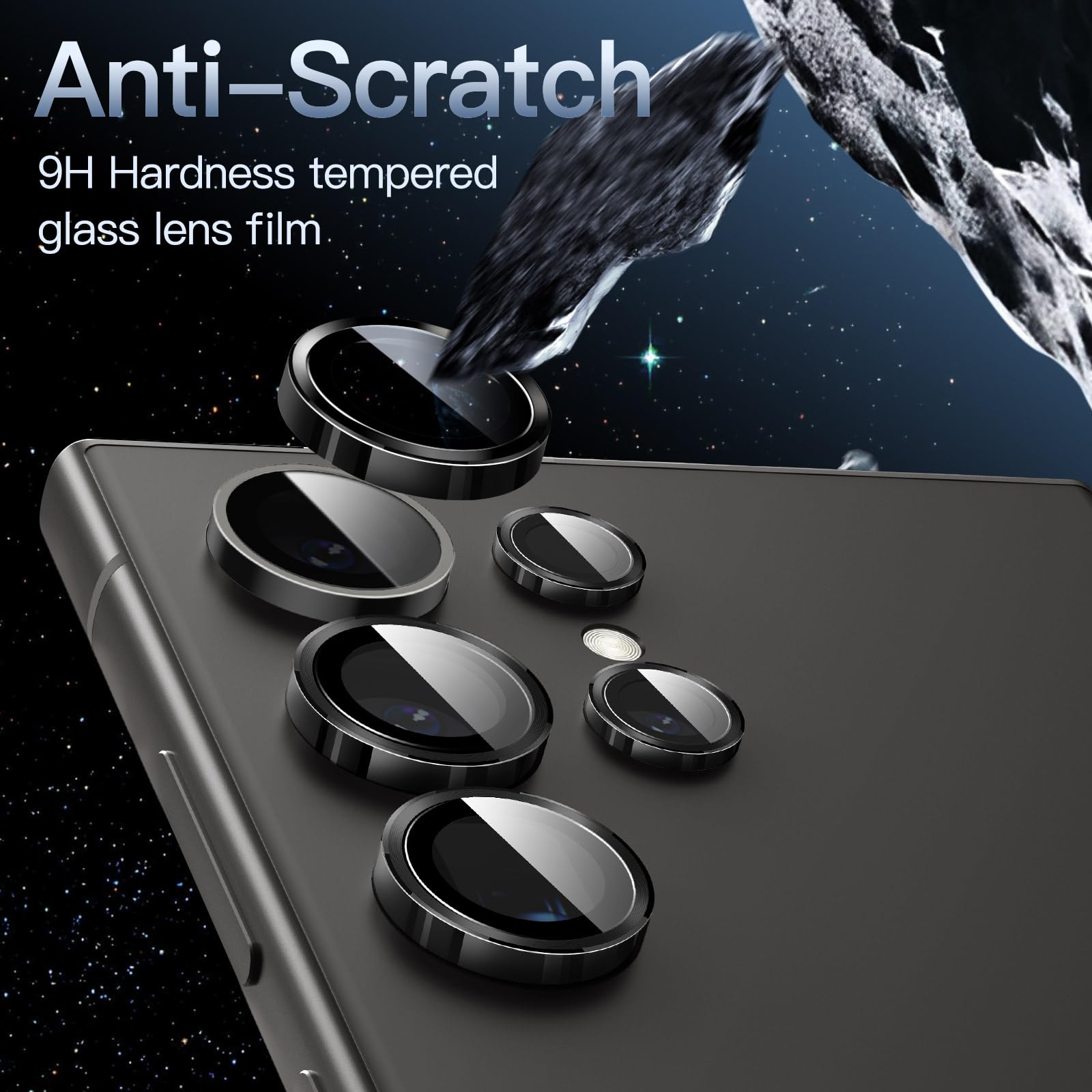 JETech Camera Lens Protector for Samsung Galaxy S24 Ultra, 9H Tempered Glass Metal Individual Ring Cover, Easy Installation Tray, HD Clear, 1 Set (Black)