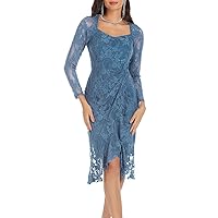 GRACE KARIN Womens Long Sleeve Lace Dresses for Wedding Guest Ruched Bodycon Mermaid Ruffle Slit Cocktail Midi Dress