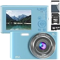 44MP Digital Camera Compact Point and Shoot Camera with 32GB SD Card, 16X Digital Zoom, Kids Camera 2.4 Inch Screen, Vlogging Camera for Teens Students Boys Girls Seniors (Blue)