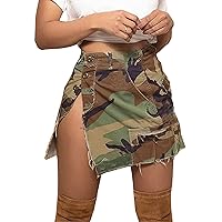 Molisry Women's Camo Cargo Mini Skirt Y2k High Split Camouflage Army Fatigue Short Skirt