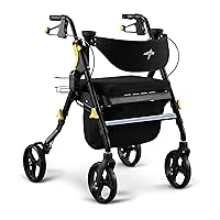 Medline Premium Empower Folding Mobility Rollator Walker with Memory Foam Seat, Black, 300 lb. Weight Capacity, 8” Wheels, Cupholder,Rolling Walker for Mobility Impairment, Adjustable Handles