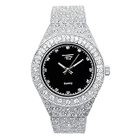 Techno Pave Iced Out Nugget Watch and Strap for Men, Adjustable Diamond Strap with a Slim Dial, 44mm Case Size, Simulated Diamonds, 14K Gold or Silver Finish