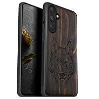 Carveit Wood Case for Samsung Galaxy A54 5G Case [Natural Wood & Black Soft TPU] Shockproof Protective Cover Unique Wooden Case Compatible with Galaxy A54 5G Case (Wolf Head -Blackwood)