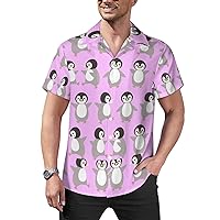 Couple Penguin Men's Casual Button-Down Shirts Short Sleeve Hawaiian Blouse Cuban Collar Tees Tops