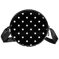 White Black Polka Dot Crossbody Bag for Women Teen Girls Round Canvas Shoulder Bag Purse Tote Handbag Bag