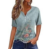 4Th of July Shirts for Women 2024 Summer Short Sleeve Tops Casual V Neck Shirts Fashion Loose Comfy Blouses