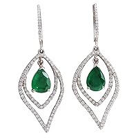 6.98 Carat Natural Green Emerald and Diamond (F-G Color, VS1-VS2 Clarity) 14K White Gold Luxury Dangle Earrings for Women Exclusively Handcrafted in USA