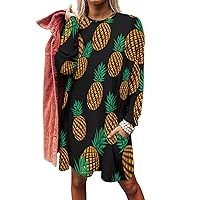 Geometric Pineapple Women's Long Sleeve T-Shirt Dress Casual Tunic Tops Loose Fit Crewneck Sweatshirts with Pockets