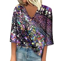 Women's Tops 2024 Shirt Blouse Casual Loose 3/4 Sleeve Print V Neck Tops Tops T-Shirts Tee Spring Tops, S-3XL