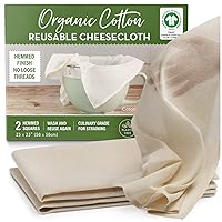 Organic Unbleached Cotton Cheesecloth for Straining - 2 Reusable Hemmed Squares, GOTS Certified, Fine Reusable Strainer – Large 23