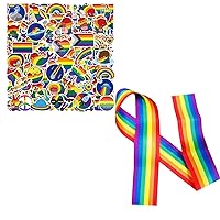 12 PCS Rainbow Flag Ribbons & 200 PCS Rainbow Pride Stickers