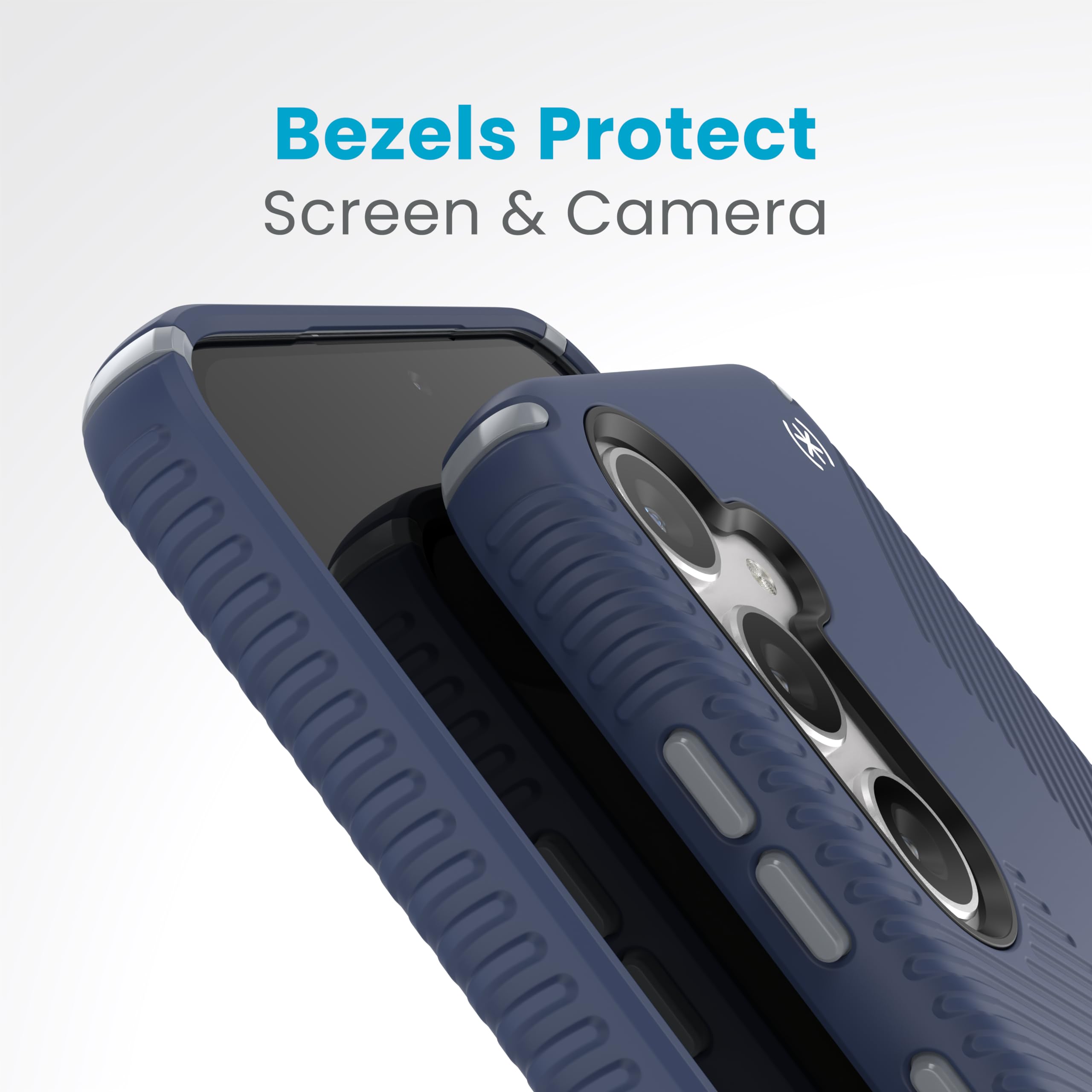 Speck Samsung Galaxy S24+ Case - Drop Protection, Grip - Scratch Resistant, Soft Touch Phone Case - Presidio2 Grip Coastal Blue/Dust Grey/White