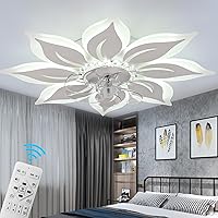 Panghuhu88 Modern Flush Mount Ceiling Fan with Lights and Remote, 35.4