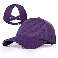 Criss Cross Hat High Ponytail Baseball Caps for Women with Reflective Trim, Lightweight Mesh Performance Running Cap