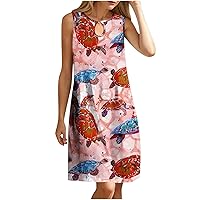 Sundresses for Women 2024 Novelty Turtle Print Graphic Tank Dress Keyhole Casual Sleeveless A-Line Flowy Summer Dress
