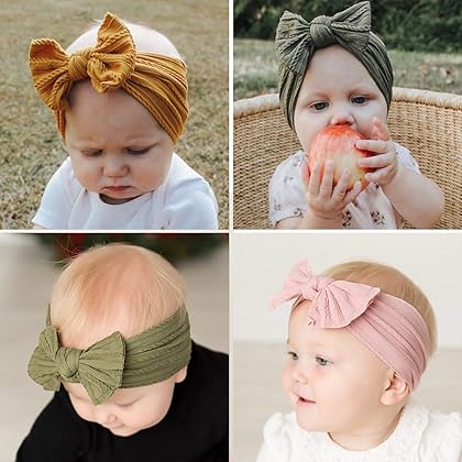 Makone 8PCS Baby Nylon Headbands Hair Bows Elastics Handmade Hair Accessories for Baby Girls Babies Newborn Infant Toddler 0-3 0-6 6-12 Months