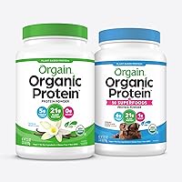Orgain Organic Protein + Superfoods Powder, Creamy Chocolate Fudge (2.02 Lb) and Orgain Organic Vegan Protein Powder, Vanilla Bean (2.03 Lb)