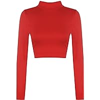 WearAll Womens Turtle Neck Crop Long Sleeve Plain Top - Red - US 4-6 (UK 8-10)