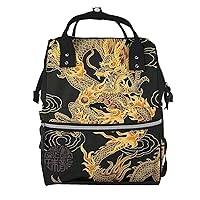 Yellow Dragon Black Printed Diaper Bag Nappy Backpack Multifunction Waterproof Mummy Backpack Nursing Bag For Baby