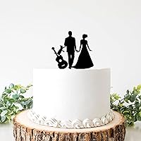 Personalized Wedding Black Cake Topper with Guitar and Cat Cake Topper Bride and with Pet Party Decoration Custom Cake