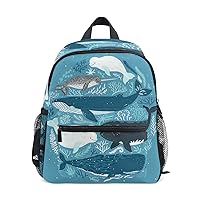 Preschool Kids Backpack, Whales Sea Coral Waterproof Kindergarten Nursery Bags for Toddler Boys Girls