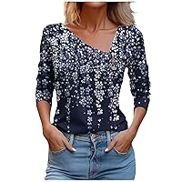 Blouses for Women Long Sleeve Floral Shirts Asymmetric Button Down Lapel Tee Shirt Work Business Casual Tops