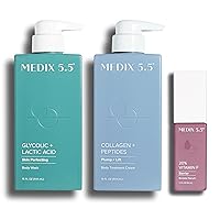 MEDIX Glycolic Acid Body Wash + Collagen + Peptides Firming Body Cream + 20% Vitamin F Anti-Aging Booster Serum Set