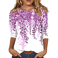 Winter Classic Homewear Shirt Womens Floaty 3/4 Sleeve Soft Comfortable Tunic Thin Patchwork Crew-Neck Printed Pink XL