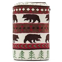 Blanket Throw Brown Bear and Pine Trees Pattern White Background Soft Lightweight Coral Fleece 230GSM for Baby 50 X 60