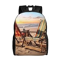 Beach Chair Scenes Laptop Backpack Water Resistant Travel Backpack Business Work Bag Computer Bag For Women Men