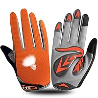 FINGER TEN Cycling Gloves Kids Boys Girls Youth Full Finger Pair Dirt Bike Riding, Children Toddler Touch Screen Mountain Road Bicycle Warm Cold Weather Gel Padded, Color Blue Orange