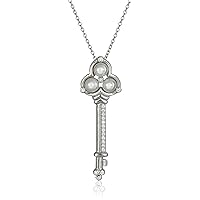 Triple Pearl Cubic Zirconia Key Pendant Necklace, 17