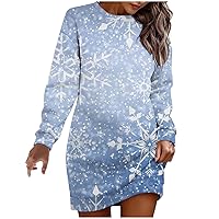 Christmas Snowflake Tunic Tops for Women Crewneck Long Sleeve Loose Pullover Dress Fall Winter Trendy Mini Dress