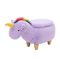 Pearington Purple Unicorn Ottoman with Storage, Furniture for Living Room, Gameroom, Playroom, Bedroom Décor, Soft Animal-Shaped