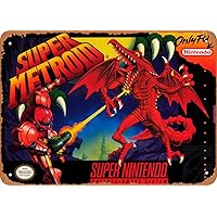 Ysirseu The Classic Arcade Video Game Poster Metal Tin Sign SNES SUPER METROID COVER Snes Games Covers Wall Art Decor Tin Sign-8x12inch