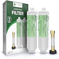 Garden Hose Inline Water Filter With Flexible Hose Protector for Gardening, Car Washing, Pets, Reduces Chlorine, Heavy Metals, Sediments, and Odor (2 Pack)