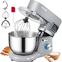 Stand Mixer, 660W Electric Dough Mixer with 6 Speeds LCD Screen Timing, Tilt-Head Food Mixer with 5.8 Qt Stainless Steel Bowl, Dough Hook, Flat Beater, Whisk, Scraper, Splash-Proof Cover - Gray